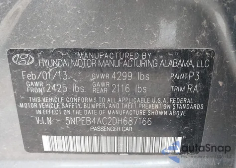 2013 Hyundai Sonata Gls from USA, damaged, VIN 5NPEB4AC2DH687166